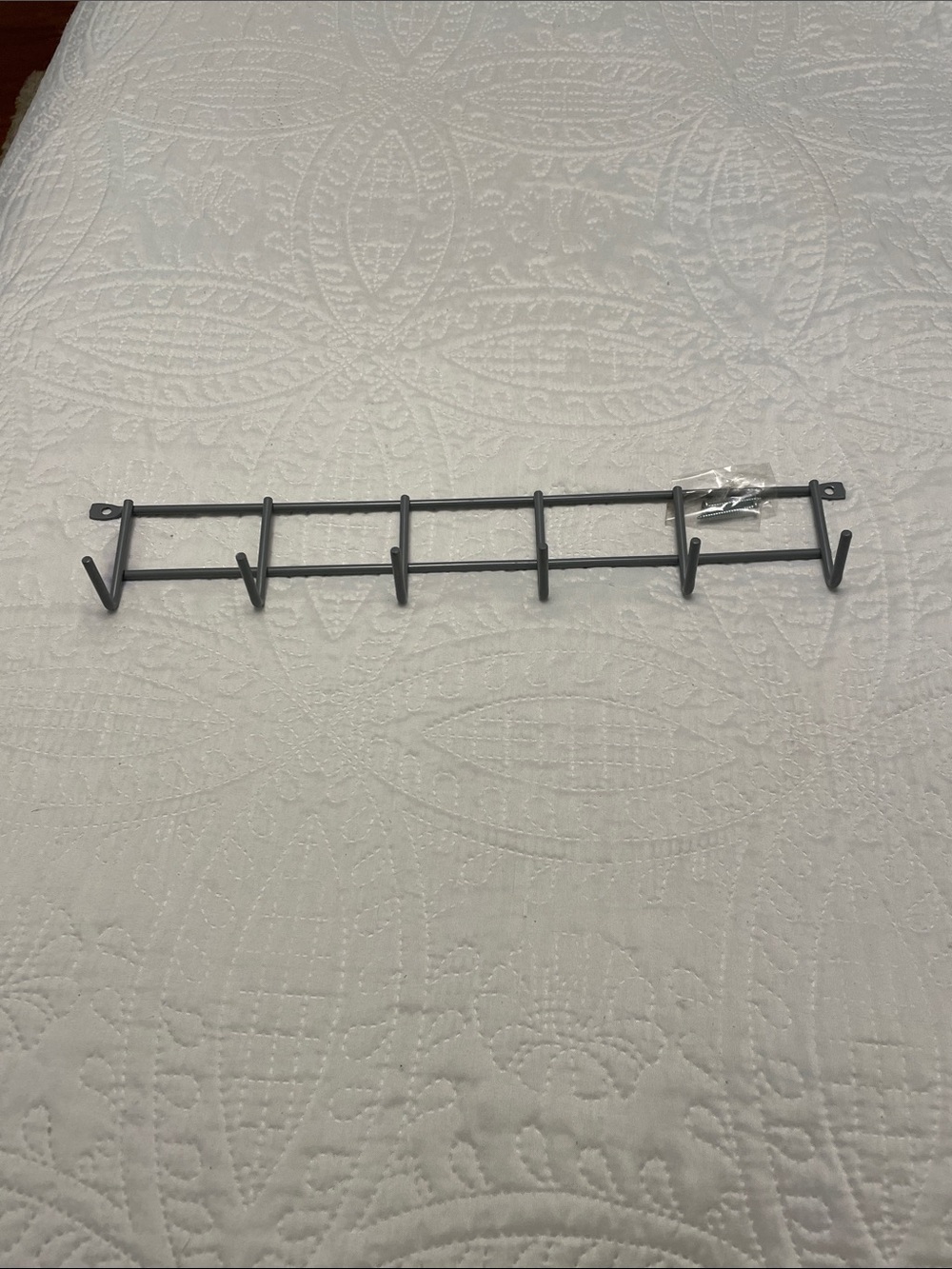 Like New Gray Metal Wall Mounted Steel Multi Hook Rack with 6 Hooks & Screws